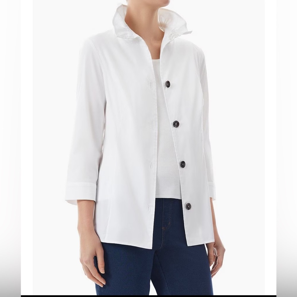 Ming Wang
Stretch Cotton Poplin Ruffle Stand Collar Button Front Top NWT - Picture 5 of 6